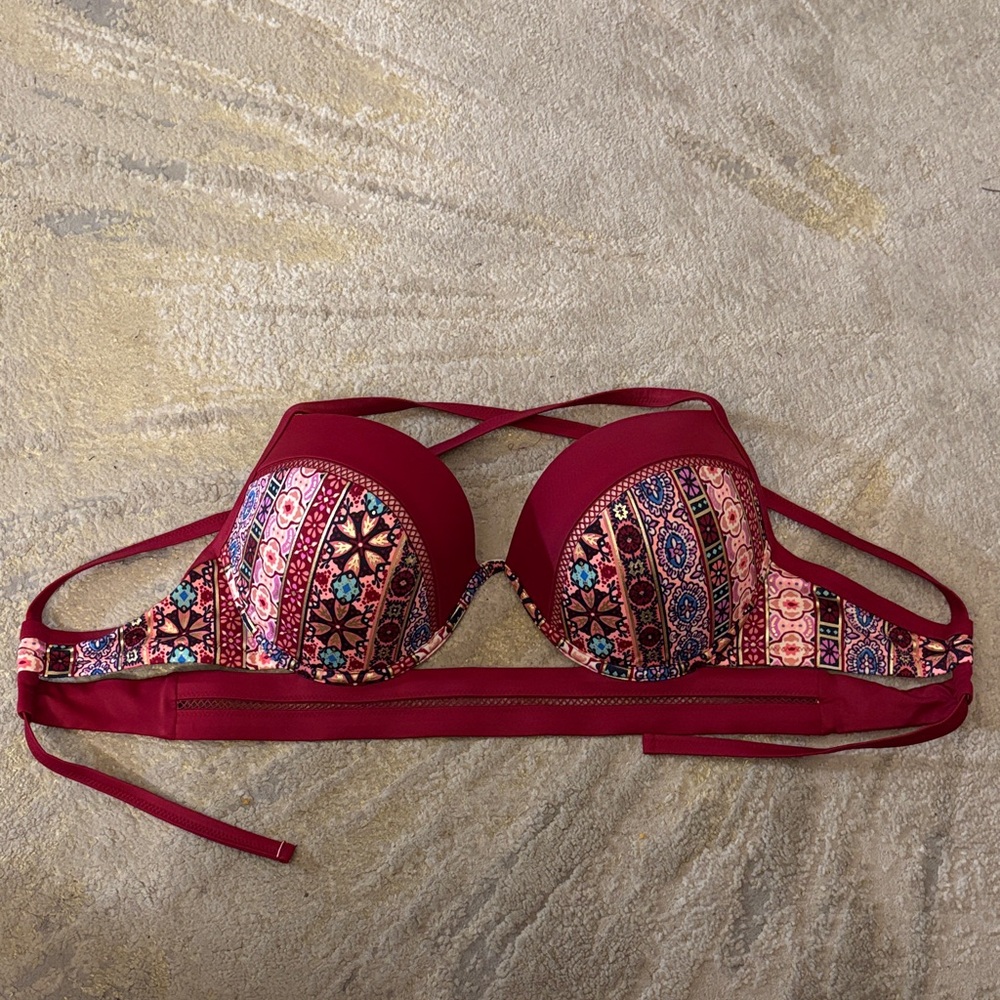 Shade & Shore Red Patterned Bikini Top